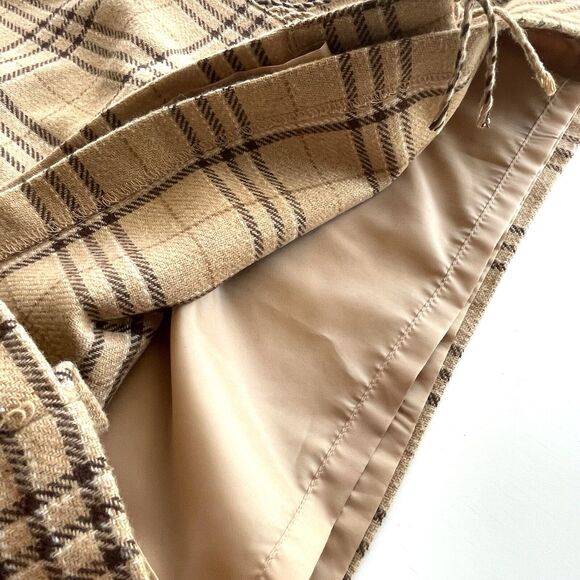 SAG HARBOR Wool Blend Skirt Tan Plaid Wrap Fringe Lined Women’s 10 - Picture 10 of 10